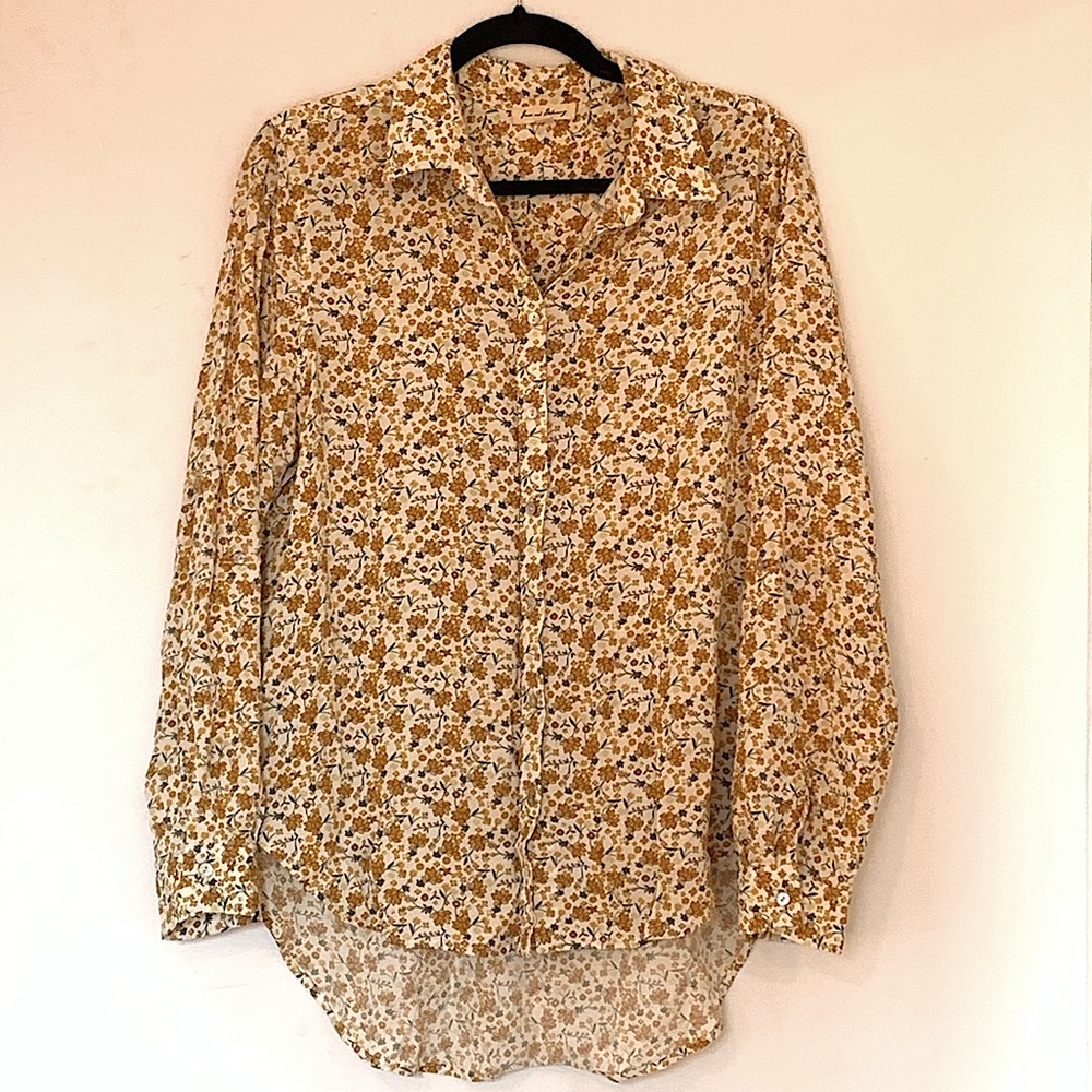Yellow, Green and White Floral Button-Up, Size M